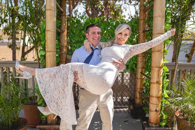 Joyful newlywed couple
