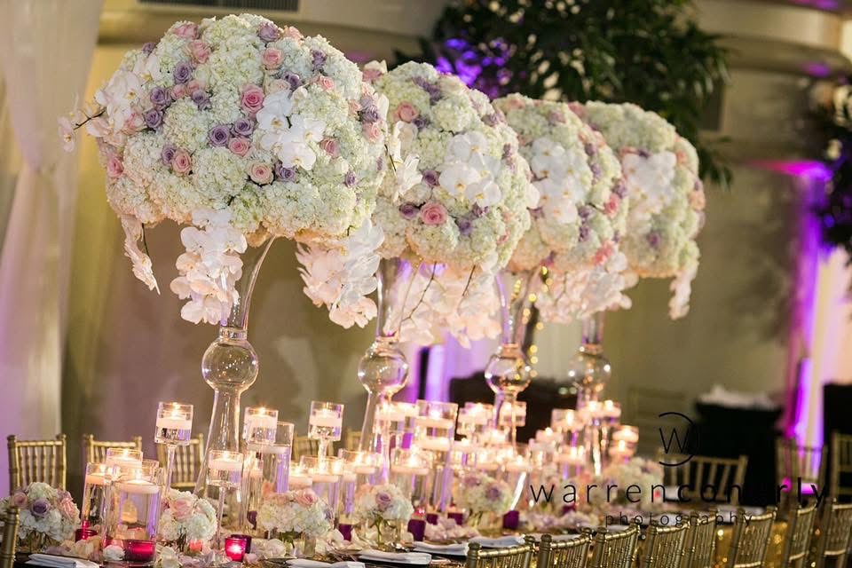 Crystal and white flower centerpiece