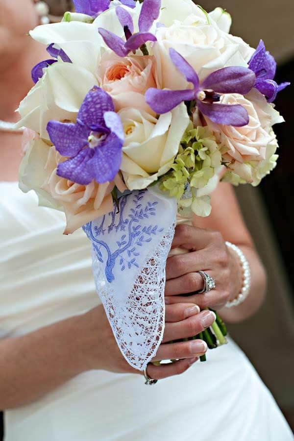 White and purple bridal bouquet