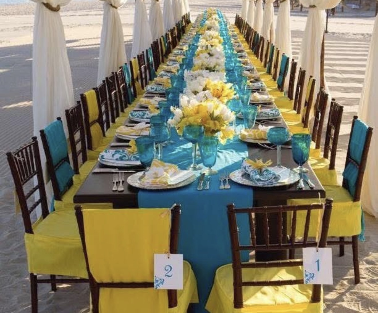 Turquoise and yellow beach tablescape