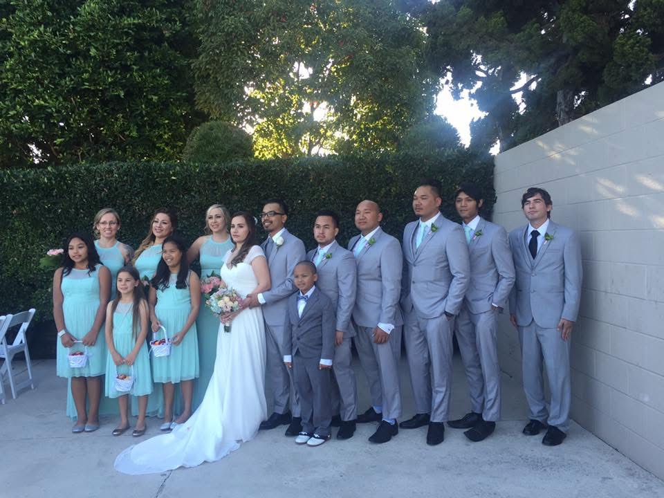 Wedding party in mint and gray