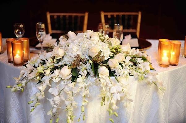 Cascading white floral arrangement