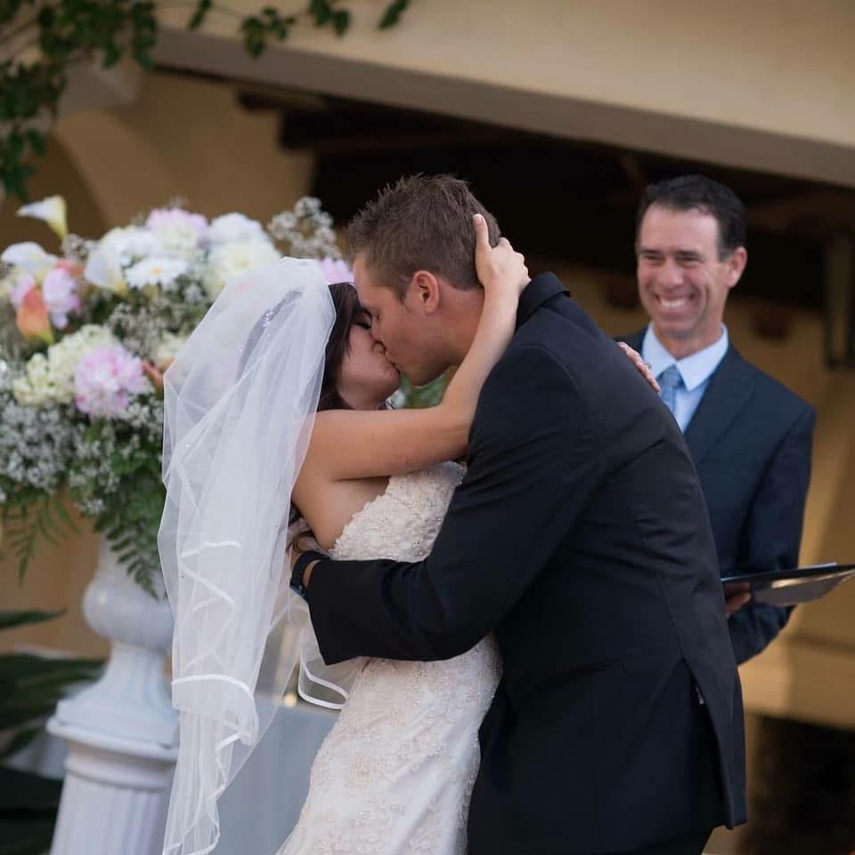 Newlyweds share their first kiss